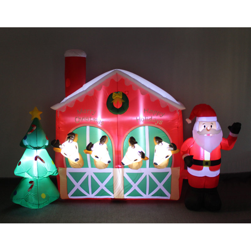 The Holiday Aisle Christmas Santa Reindeer in Stable Yard Inflatable Wayfair.ca